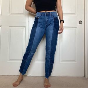 Blank NYC Patchwork Tapered Raw Hem Jeans